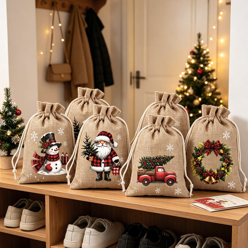 Gratis kerstcadeauzakjes met trekkoord ¨C herbruikbare feestelijke traktatiezakjes voor cadeaus en feestelijke bedankjes