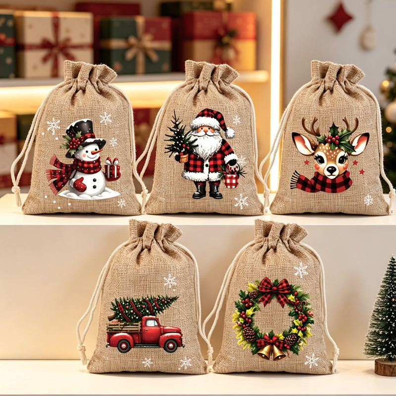 Gratis kerstcadeauzakjes met trekkoord ¨C herbruikbare feestelijke traktatiezakjes voor cadeaus en feestelijke bedankjes