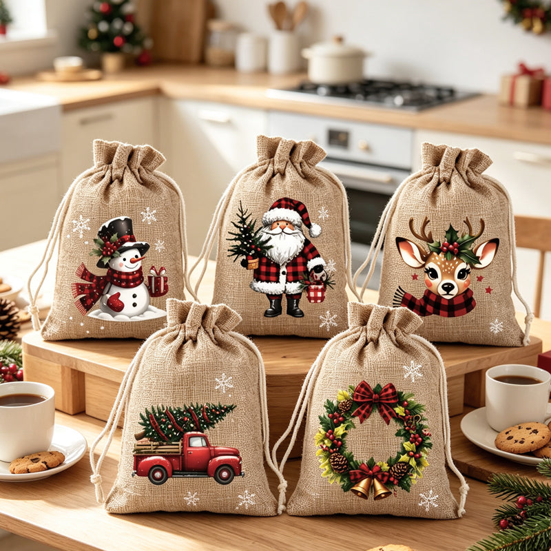 Gratis kerstcadeauzakjes met trekkoord ¨C herbruikbare feestelijke traktatiezakjes voor cadeaus en feestelijke bedankjes