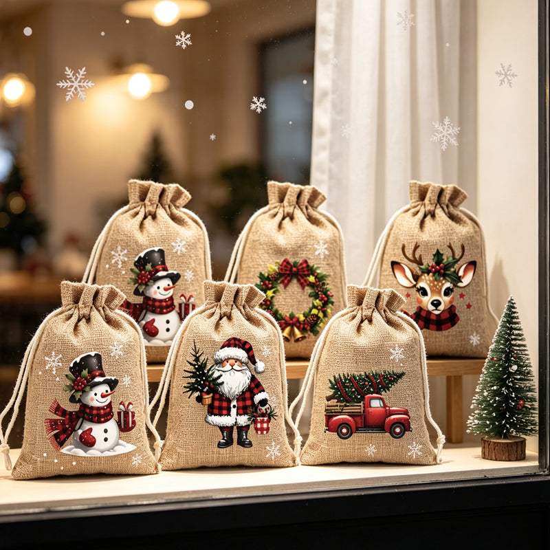 Gratis kerstcadeauzakjes met trekkoord ¨C herbruikbare feestelijke traktatiezakjes voor cadeaus en feestelijke bedankjes