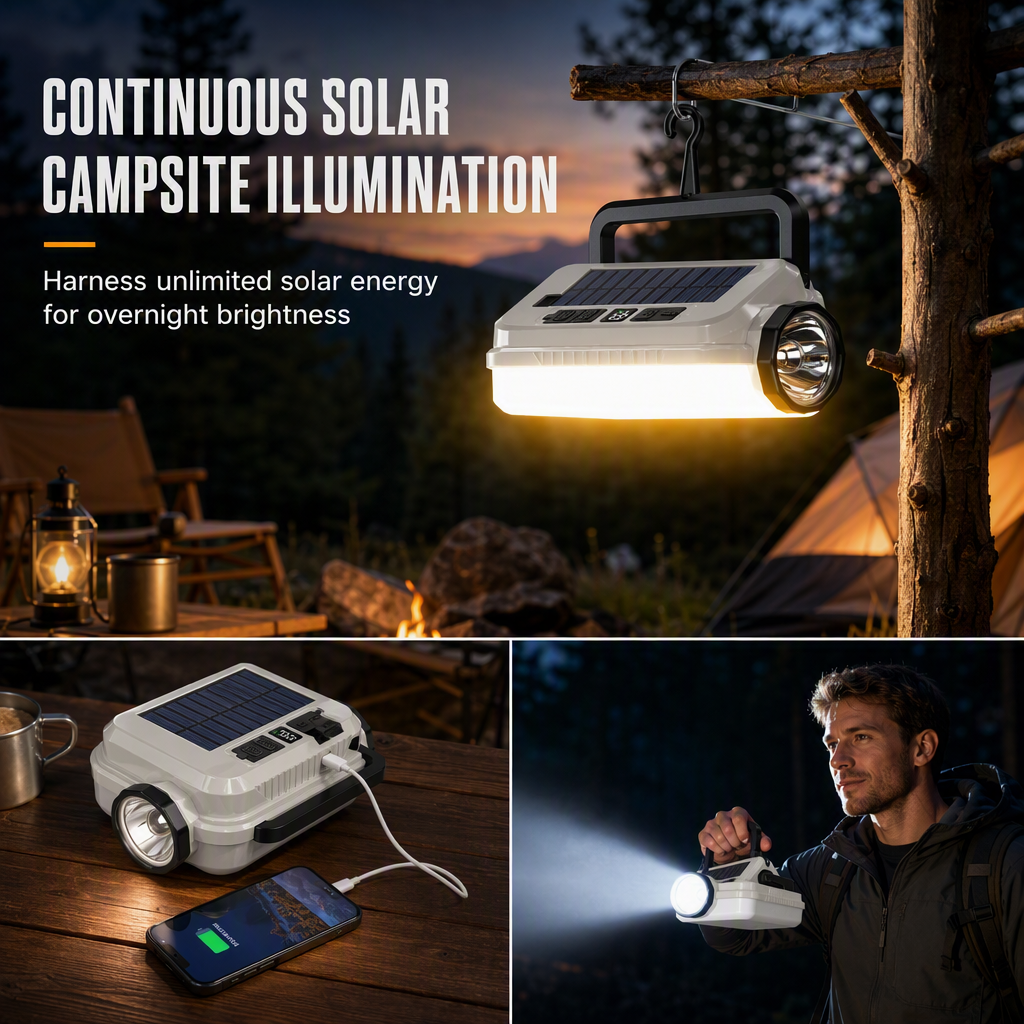 Lanterna LED da campeggio ricaricabile a energia solare ¨C impermeabile, portatile, multi©\uso