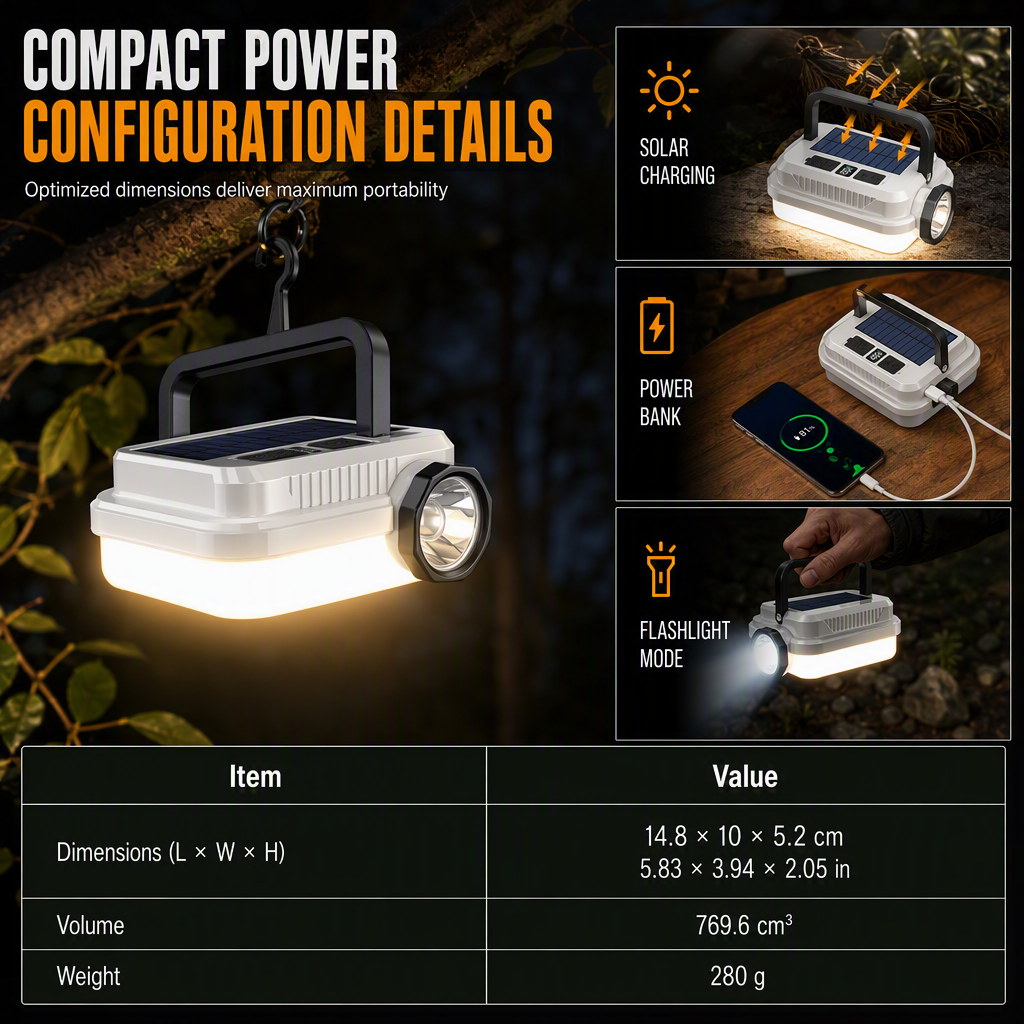 Lanterna LED da campeggio ricaricabile a energia solare ¨C impermeabile, portatile, multi©\uso