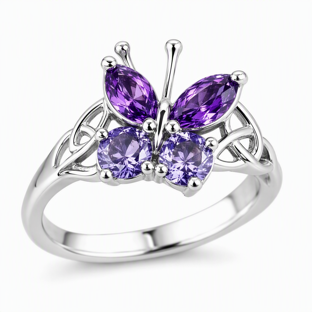 Anillo de mariposa moderno de estilo coreano, dulce y atrevido, para mujer, elegante color platino, de una sola banda