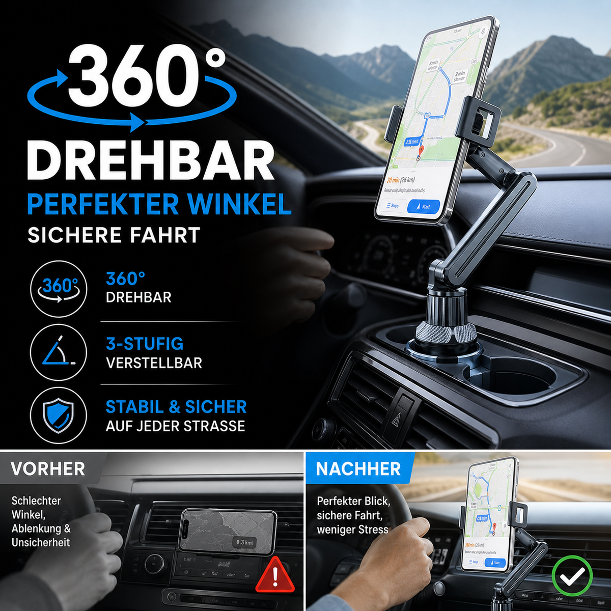 New Arrival 360¡ã Rotatable and Adjustable Car Cup Holder