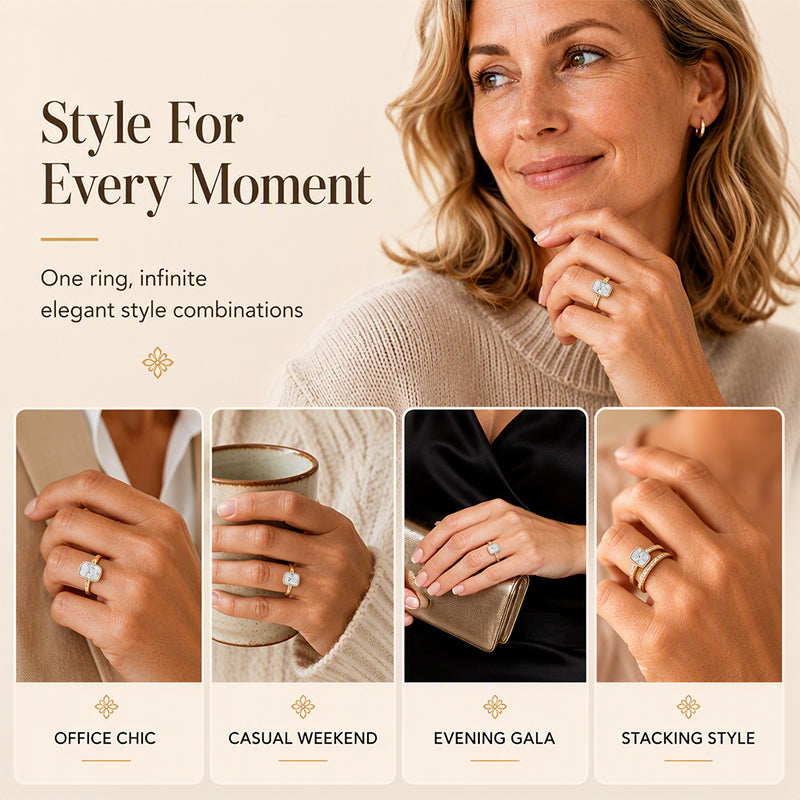 Anillo elegante para mujer con engaste de cojín de talla hielo