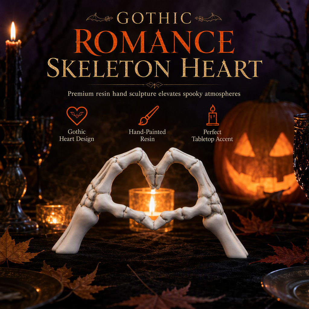 Figura de esqueleto de resina con temática de Halloween y gesto de corazón con las manos, recién llegada, para decorar el hogar, el dormitorio o el escritorio