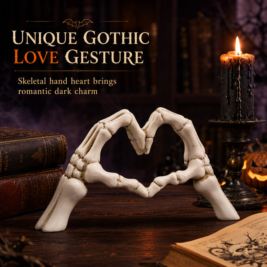 Figura de esqueleto de resina con temática de Halloween y gesto de corazón con las manos, recién llegada, para decorar el hogar, el dormitorio o el escritorio