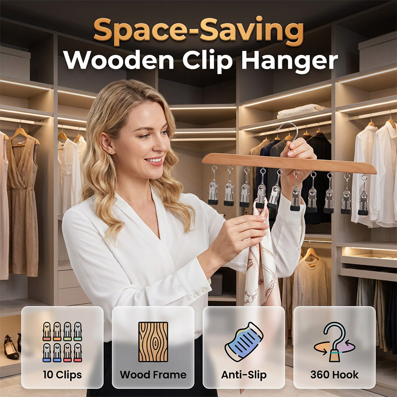 Organizza istantaneamente 10 capi - Organizer in legno antiscivolo con clip multiple