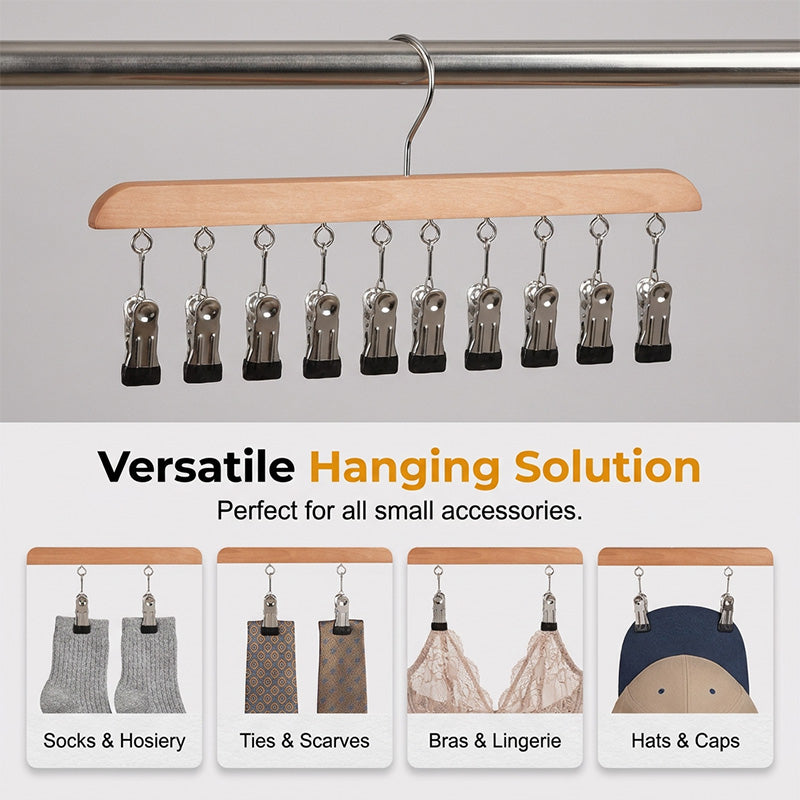 Organizza istantaneamente 10 capi - Organizer in legno antiscivolo con clip multiple