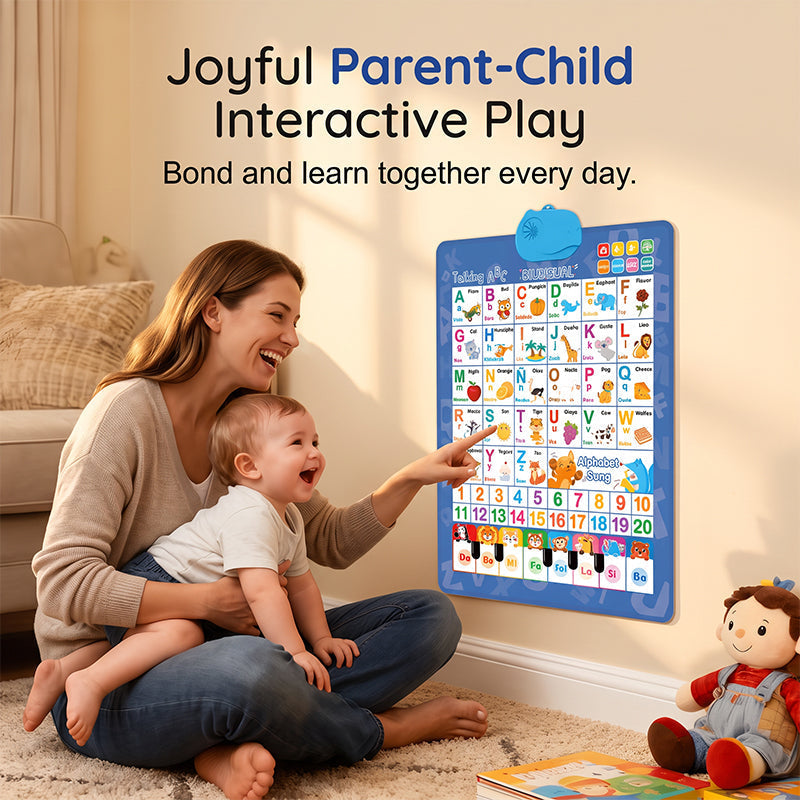 Tableau mural parlant bilingue de l'alphabet ¨C Lettres anglaises et espagnoles, lecture audio interactive et mini-piano ¨C PVC durable pour l'éveil des tout-petits