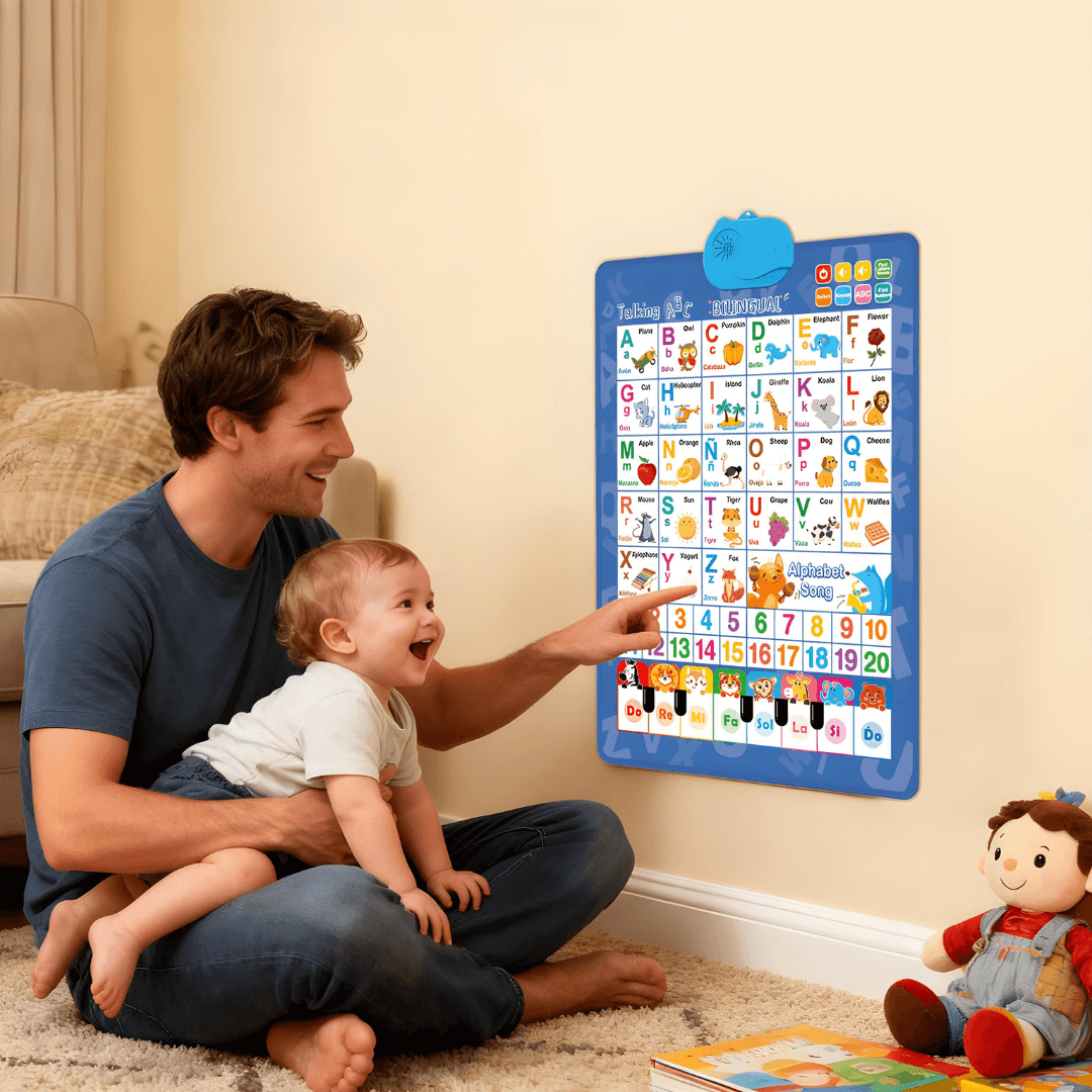 Tableau mural parlant bilingue de l'alphabet ¨C Lettres anglaises et espagnoles, lecture audio interactive et mini-piano ¨C PVC durable pour l'éveil des tout-petits