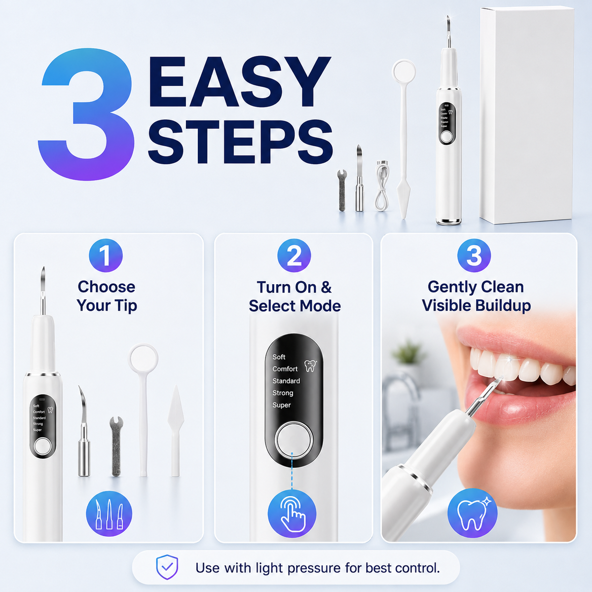 Kit portable de nettoyage ultrasonique des dents et d’élimination du tartre