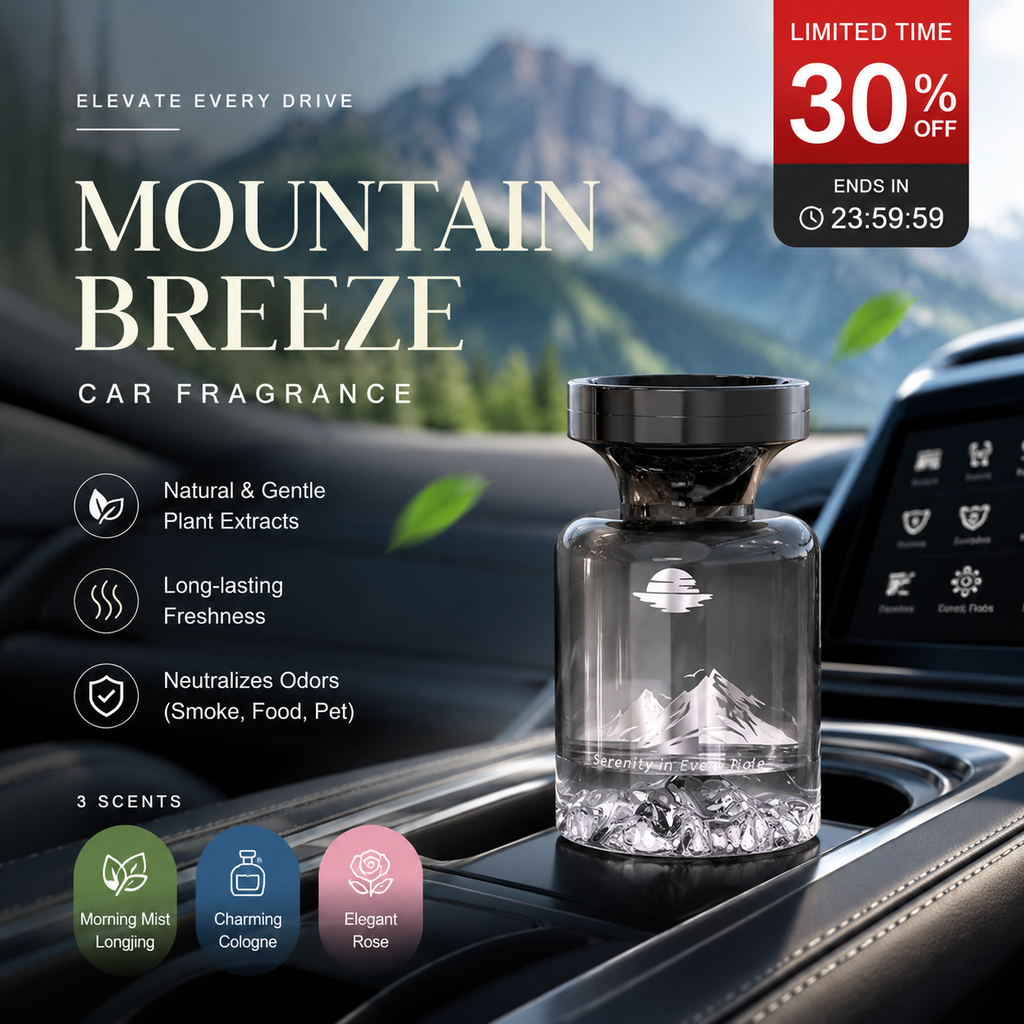 Désodorisant longue durée pour voiture, 110 ml ¨C extraits de plantes naturelles, élimine les odeurs de fumée et d'animaux. Des semaines de fraîcheur. Design montagne. Respirez à pleins poumons