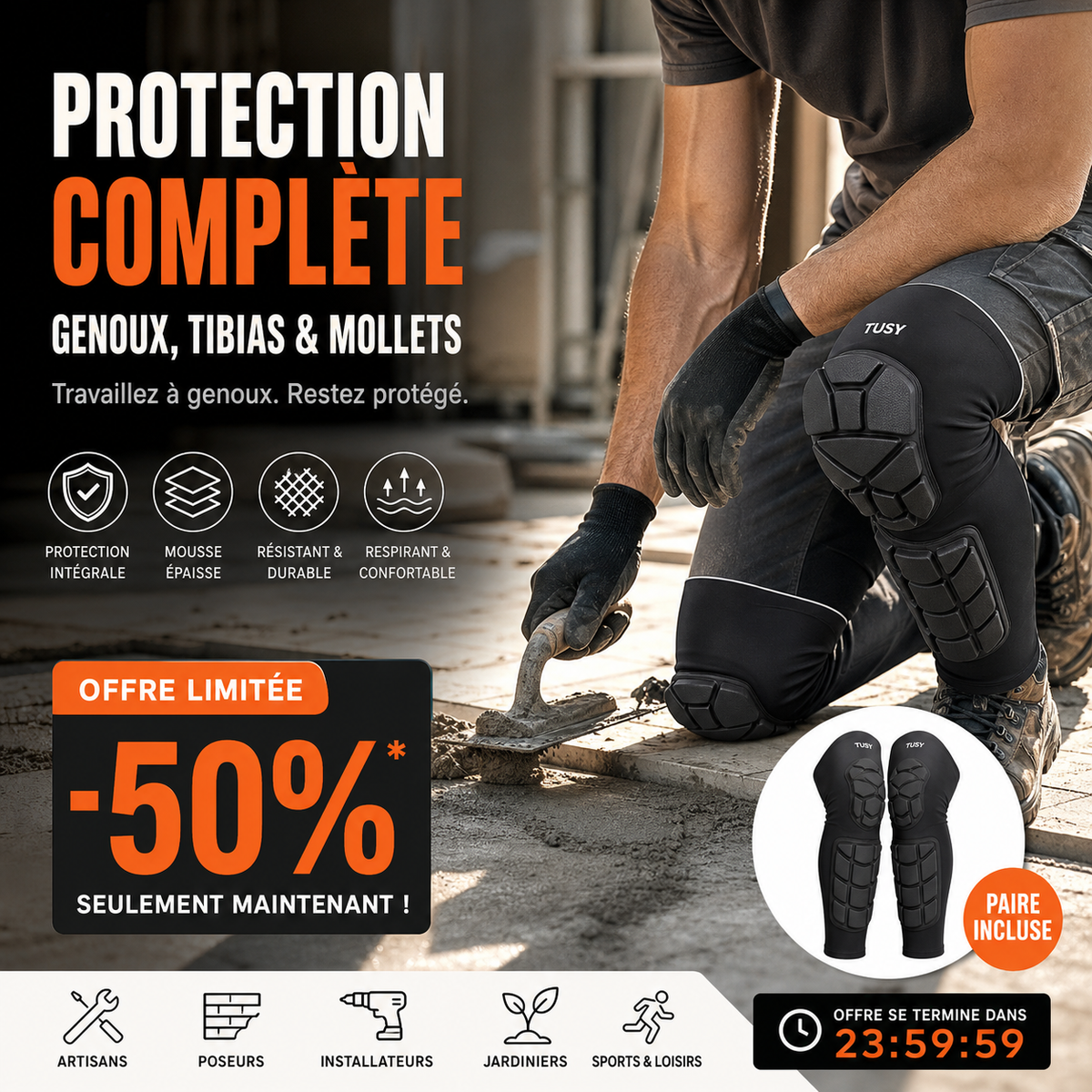 Ginocchiere sportive antishock NOW - Protezione dagli impatti, traspiranti e con vestibilità sicura - Perfette per sport, palestra e attività all'aperto