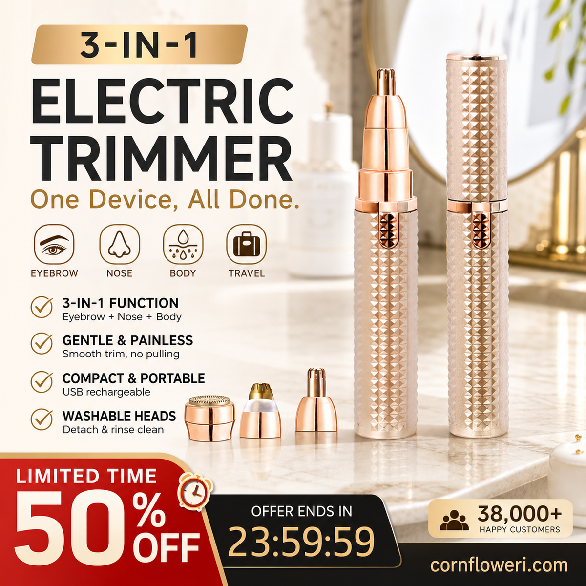 Portable Electric Eyebrow Trimmer ¨C Interchangeable Heads