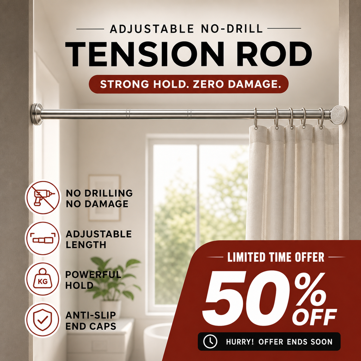 Barre de tension réglable sans perçage ¨C installation sans dommage, antidérapante et polyvalente, charge maximale de 15KG